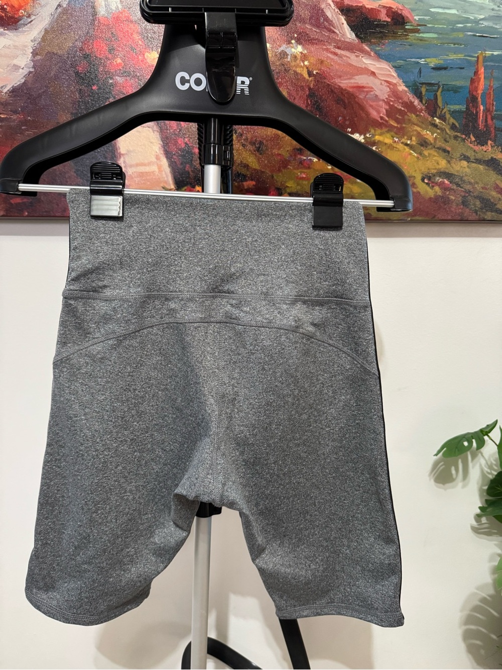BCBGMaxAzria Heather Gray High-Rise Bike Shorts with Branded Side Tape - Picture 2 of 4